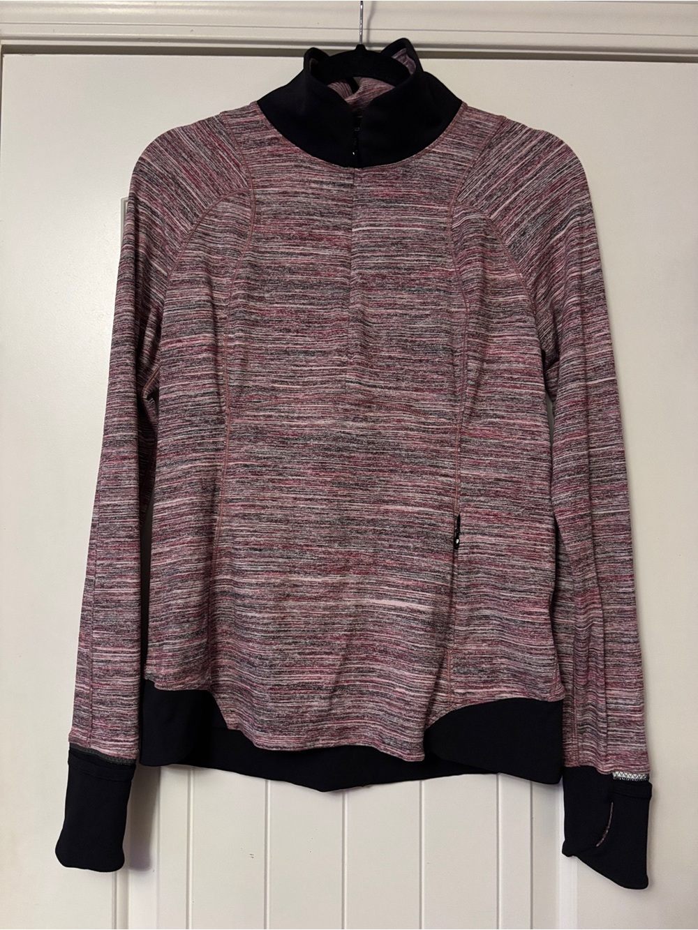 lululemon athletica Marled Pink and Black Mock-Neck Pullover size 10